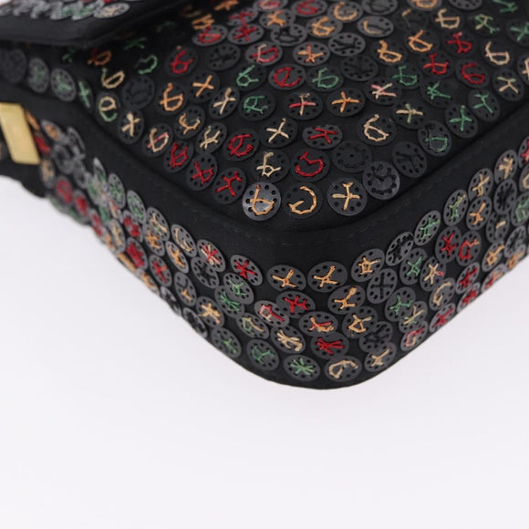 FENDI Mamma Baguette Shoulder Bag Nylon Sequins 2way Brown Gold Auth 196362SM