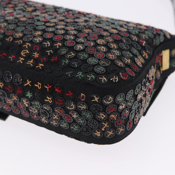 FENDI Mamma Baguette Shoulder Bag Nylon Sequins 2way Brown Gold Auth 196362SM