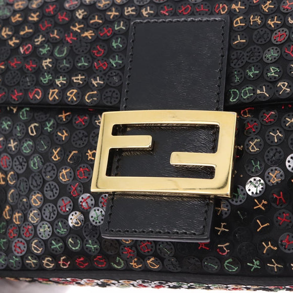 FENDI Mamma Baguette Shoulder Bag Nylon Sequins 2way Brown Gold Auth 196362SM