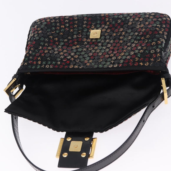FENDI Mamma Baguette Shoulder Bag Nylon Sequins 2way Brown Gold Auth 196362SM