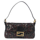 FENDI Mamma Baguette Shoulder Bag Nylon Sequins 2way Brown Gold Auth 196362SM-2