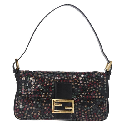FENDI Mamma Baguette Shoulder Bag Nylon Sequins 2way Brown Gold Auth 196362SM - 0