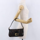 FENDI Mamma Baguette Shoulder Bag Nylon Sequins 2way Brown Gold Auth 196362SM-27