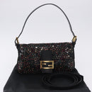 FENDI Mamma Baguette Shoulder Bag Nylon Sequins 2way Brown Gold Auth 196362SM-28