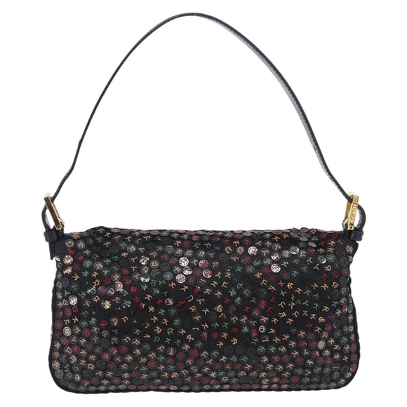 FENDI Mamma Baguette Shoulder Bag Nylon Sequins 2way Brown Gold Auth 196362SM