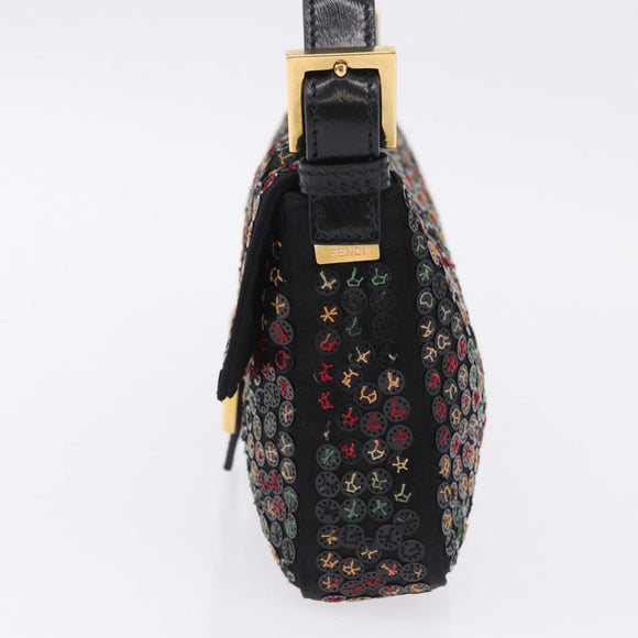FENDI Mamma Baguette Shoulder Bag Nylon Sequins 2way Brown Gold Auth 196362SM
