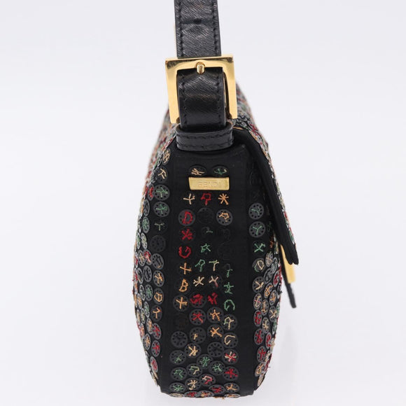 FENDI Mamma Baguette Shoulder Bag Nylon Sequins 2way Brown Gold Auth 196362SM