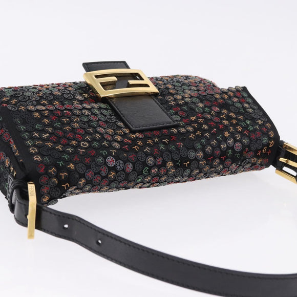 FENDI Mamma Baguette Shoulder Bag Nylon Sequins 2way Brown Gold Auth 196362SM