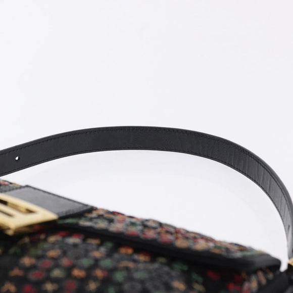 FENDI Mamma Baguette Shoulder Bag Nylon Sequins 2way Brown Gold Auth 196362SM