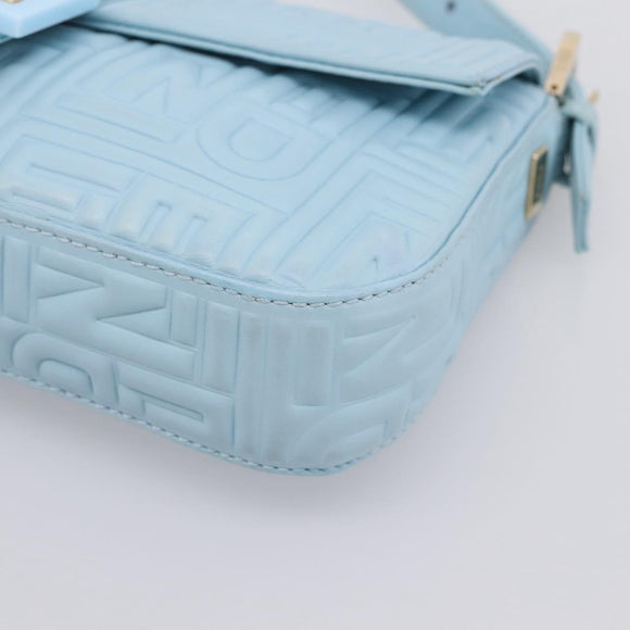 FENDI Mamma Baguette Shoulder Bag Light Blue Silver Auth 196364M