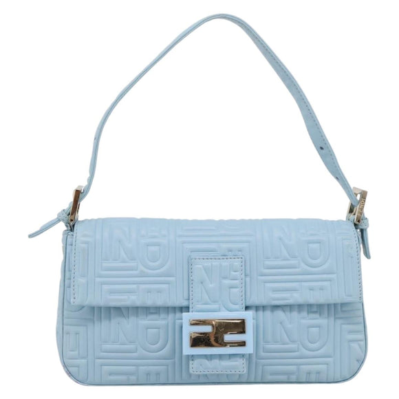 FENDI Mamma Baguette Shoulder Bag Light Blue Silver Auth 196364M