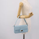 FENDI Mamma Baguette Shoulder Bag Light Blue Silver Auth 196364M-22