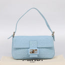 FENDI Mamma Baguette Shoulder Bag Light Blue Silver Auth 196364M-23