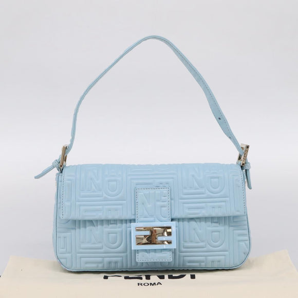 FENDI Mamma Baguette Shoulder Bag Light Blue Silver Auth 196364M