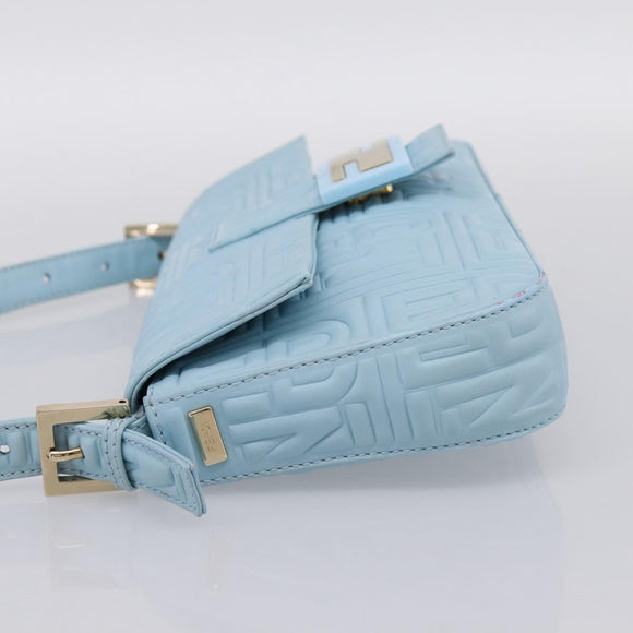 FENDI Mamma Baguette Shoulder Bag Light Blue Silver Auth 196364M