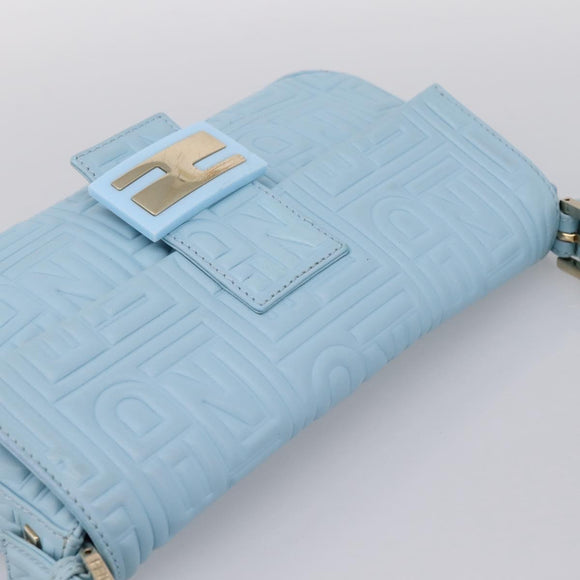 FENDI Mamma Baguette Shoulder Bag Light Blue Silver Auth 196364M