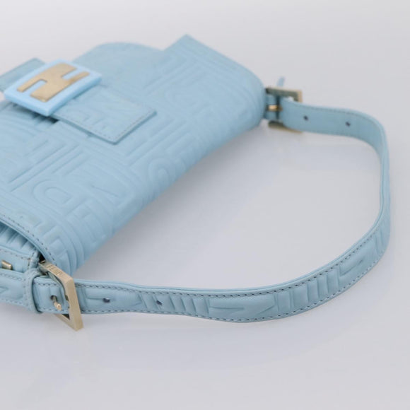 FENDI Mamma Baguette Shoulder Bag Light Blue Silver Auth 196364M