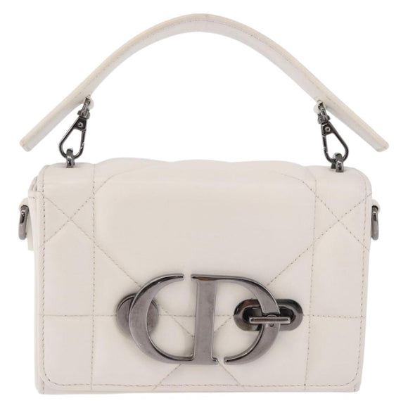 Christian Dior Cannage Dior Calo Shoulder Bag Leather 2way White Auth 196365A