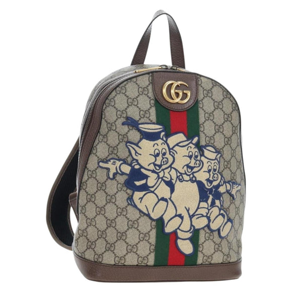 GUCCI GUCCI x Disney GG Supreme Backpack PVC Beige Gold 552884 Auth 196367M