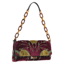 Miu Miu Chain Shoulder Bag Velor Bordeaux Silver Auth 196368A-1