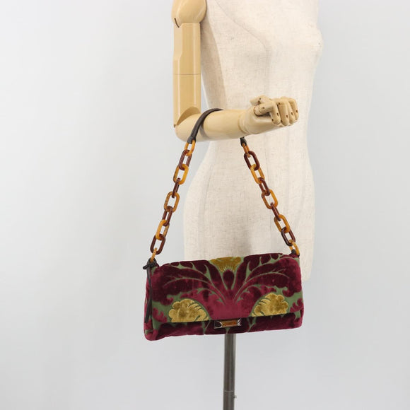 Miu Miu Chain Shoulder Bag Velor Bordeaux Silver Auth 196368A