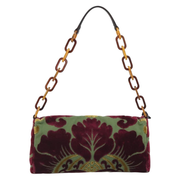 Miu Miu Chain Shoulder Bag Velor Bordeaux Silver Auth 196368A