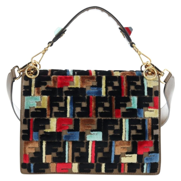 FENDI Zucca Canvas Canai Shoulder Bag Leather 2way Brown Gold Auth 196371M