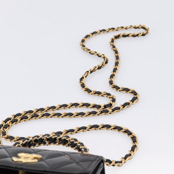 CHANEL Matelasse Hand Bag Patent Leather 2way Black Gold CC Auth 196372SAM