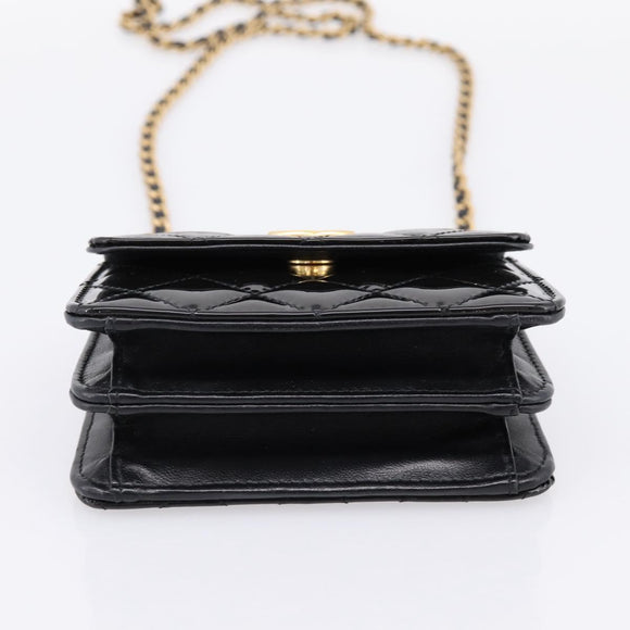 CHANEL Matelasse Hand Bag Patent Leather 2way Black Gold CC Auth 196372SAM