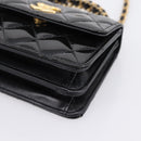 CHANEL Matelasse Hand Bag Patent Leather 2way Black Gold CC Auth 196372SAM-12