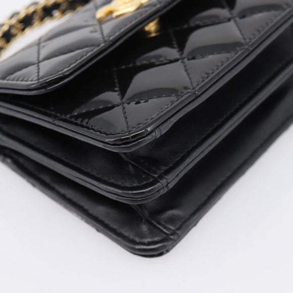 CHANEL Matelasse Hand Bag Patent Leather 2way Black Gold CC Auth 196372SAM
