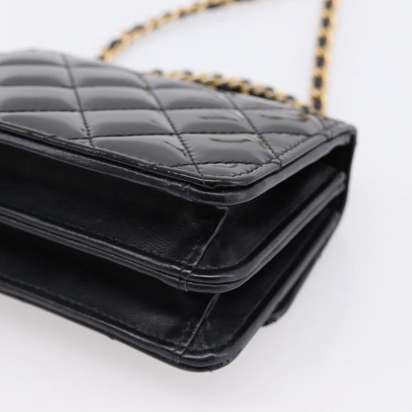 CHANEL Matelasse Hand Bag Patent Leather 2way Black Gold CC Auth 196372SAM