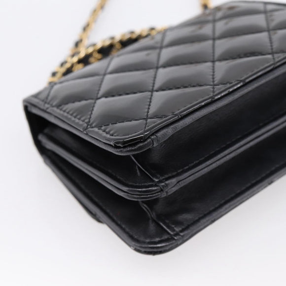 CHANEL Matelasse Hand Bag Patent Leather 2way Black Gold CC Auth 196372SAM