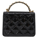 CHANEL Matelasse Hand Bag Patent Leather 2way Black Gold CC Auth 196372SAM-3