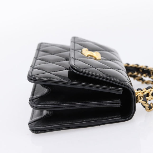 CHANEL Matelasse Hand Bag Patent Leather 2way Black Gold CC Auth 196372SAM