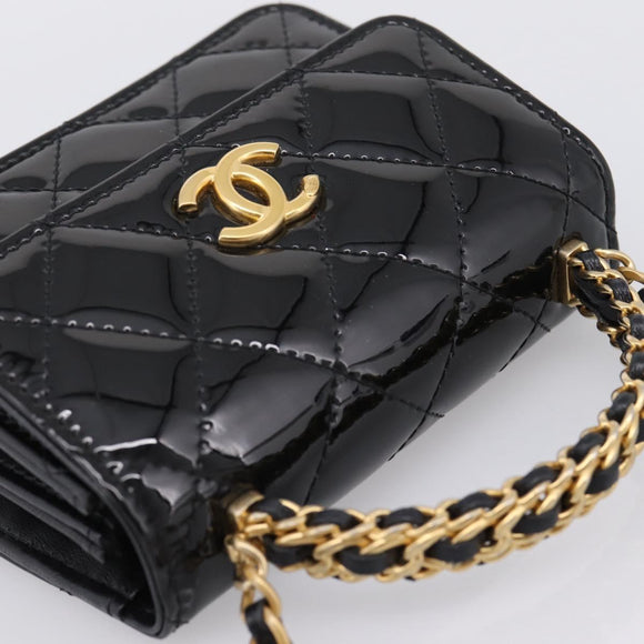 CHANEL Matelasse Hand Bag Patent Leather 2way Black Gold CC Auth 196372SAM