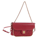 CHANEL Mini Matelasse 20 Chain Bag Lamb Skin 2way Red Gold CC Auth 196377M-1