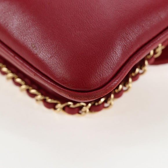 CHANEL Mini Matelasse 20 Chain Bag Lamb Skin 2way Red Gold CC Auth 196377M