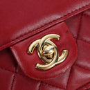 CHANEL Mini Matelasse 20 Chain Bag Lamb Skin 2way Red Gold CC Auth 196377M-17