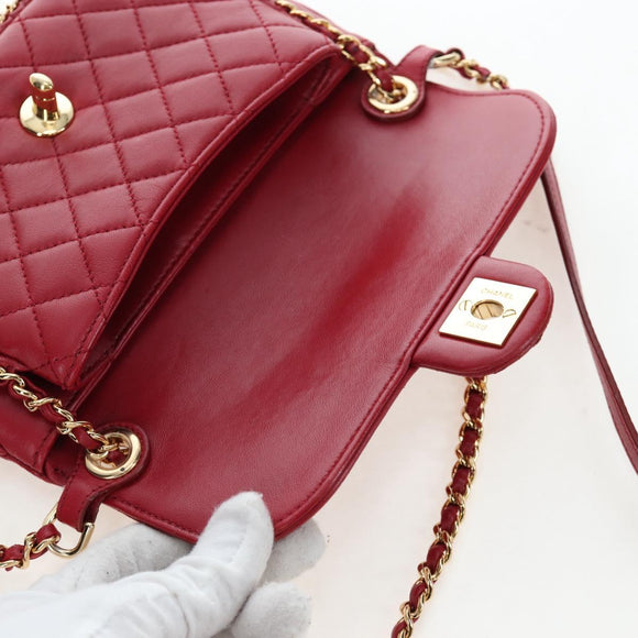 CHANEL Mini Matelasse 20 Chain Bag Lamb Skin 2way Red Gold CC Auth 196377M