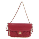CHANEL Mini Matelasse 20 Chain Bag Lamb Skin 2way Red Gold CC Auth 196377M-2