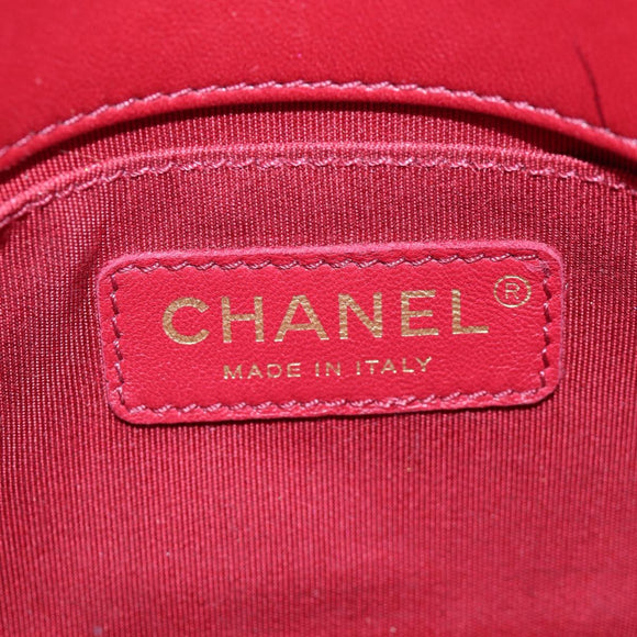 CHANEL Mini Matelasse 20 Chain Bag Lamb Skin 2way Red Gold CC Auth 196377M