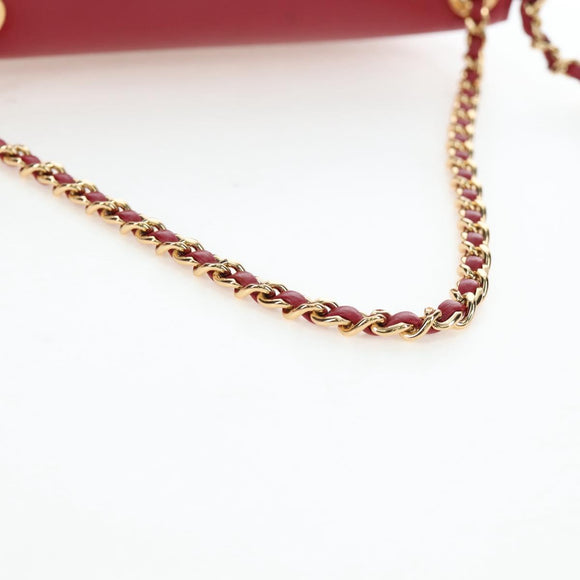 CHANEL Mini Matelasse 20 Chain Bag Lamb Skin 2way Red Gold CC Auth 196377M