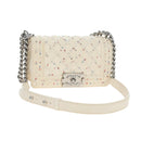 CHANEL Matelasse Boy Chanel Chain Bag Leather White Silver CC Auth 196378M-1