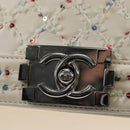 CHANEL Matelasse Boy Chanel Chain Bag Leather White Silver CC Auth 196378M-18