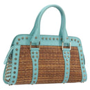FENDI Hand Bag Raffia Mint Green Gold Auth 196379A-1