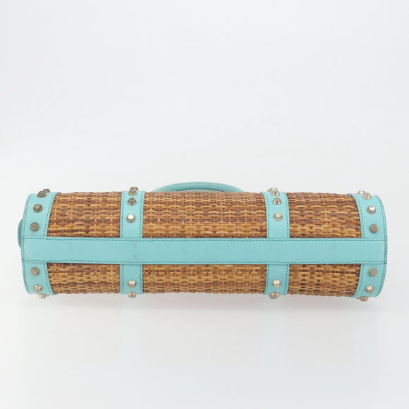 FENDI Hand Bag Raffia Mint Green Gold Auth 196379A