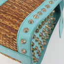 FENDI Hand Bag Raffia Mint Green Gold Auth 196379A-11