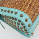 FENDI Hand Bag Raffia Mint Green Gold Auth 196379A-12