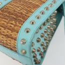 FENDI Hand Bag Raffia Mint Green Gold Auth 196379A-13